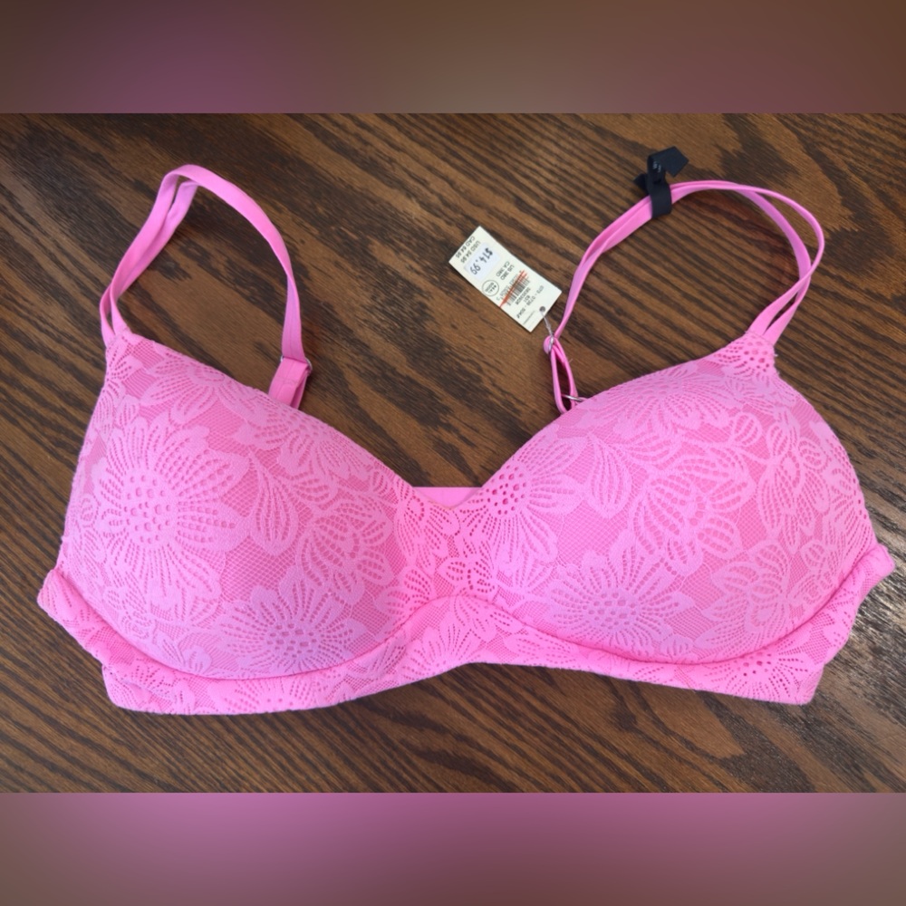 Aerie Vibrant Pink Floral Lace Bra
